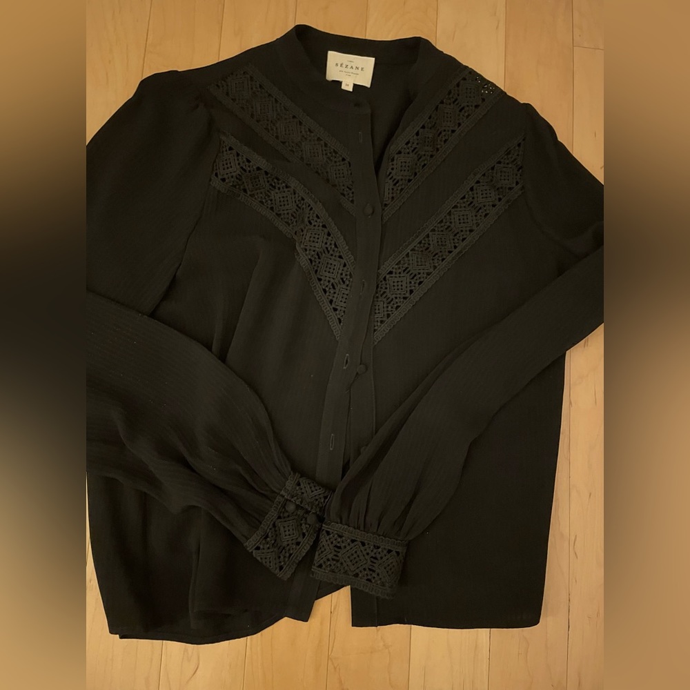 Sezane Embroidered Inset Top Size 36 NWOT